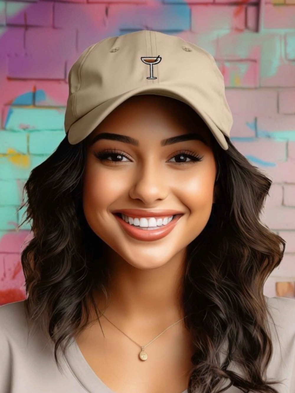 Coffee Martini Embroidered Cap Cotton Baseball Cute Cool Dad Hat Womens in Khaki